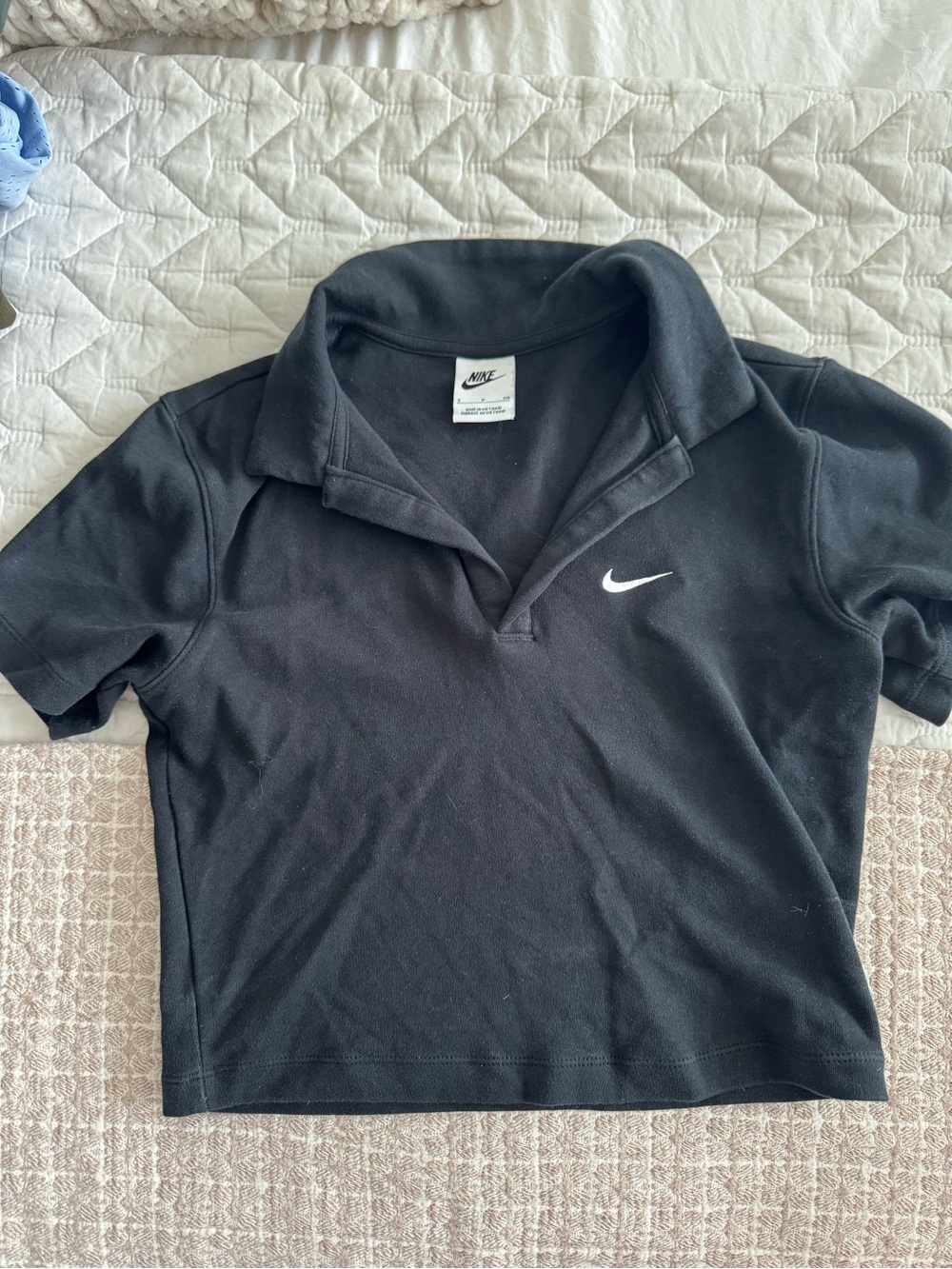 Nike Black Polo Crop Top with White Swoosh Accent